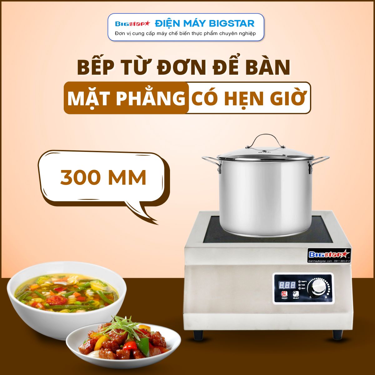 bep tu don de ban mat phang 300mm co hen gio banner