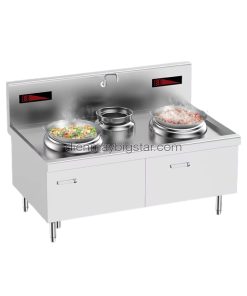Bếp điện từ công nghiệp đôi chảo lõm rời có bầu nước 2x15kW