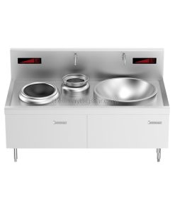 Bếp điện từ công nghiệp đôi chảo lõm rời kết hợp chảo lõm liền có bầu nước