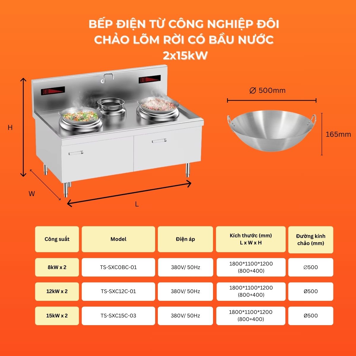 Bếp điện từ công nghiệp đôi chảo lõm rời có bầu nước 2x15kW 30 bep dien tu cong nghiep doi chao lom roi co bau nuoc 2x15kw 11
