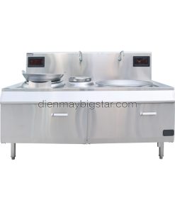 Bếp điện từ công nghiệp đôi chảo lõm rời kết hợp chảo lõm liền có bầu nước 2x15kW
