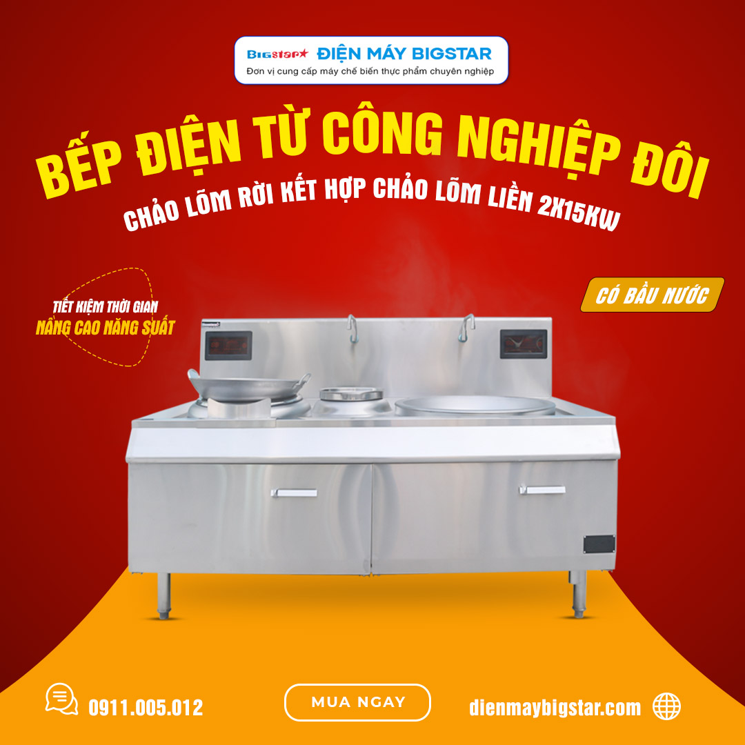 bep dien tu cong nghiep doi chao lom roi ket hop chao lom lien co bau nuoc banner