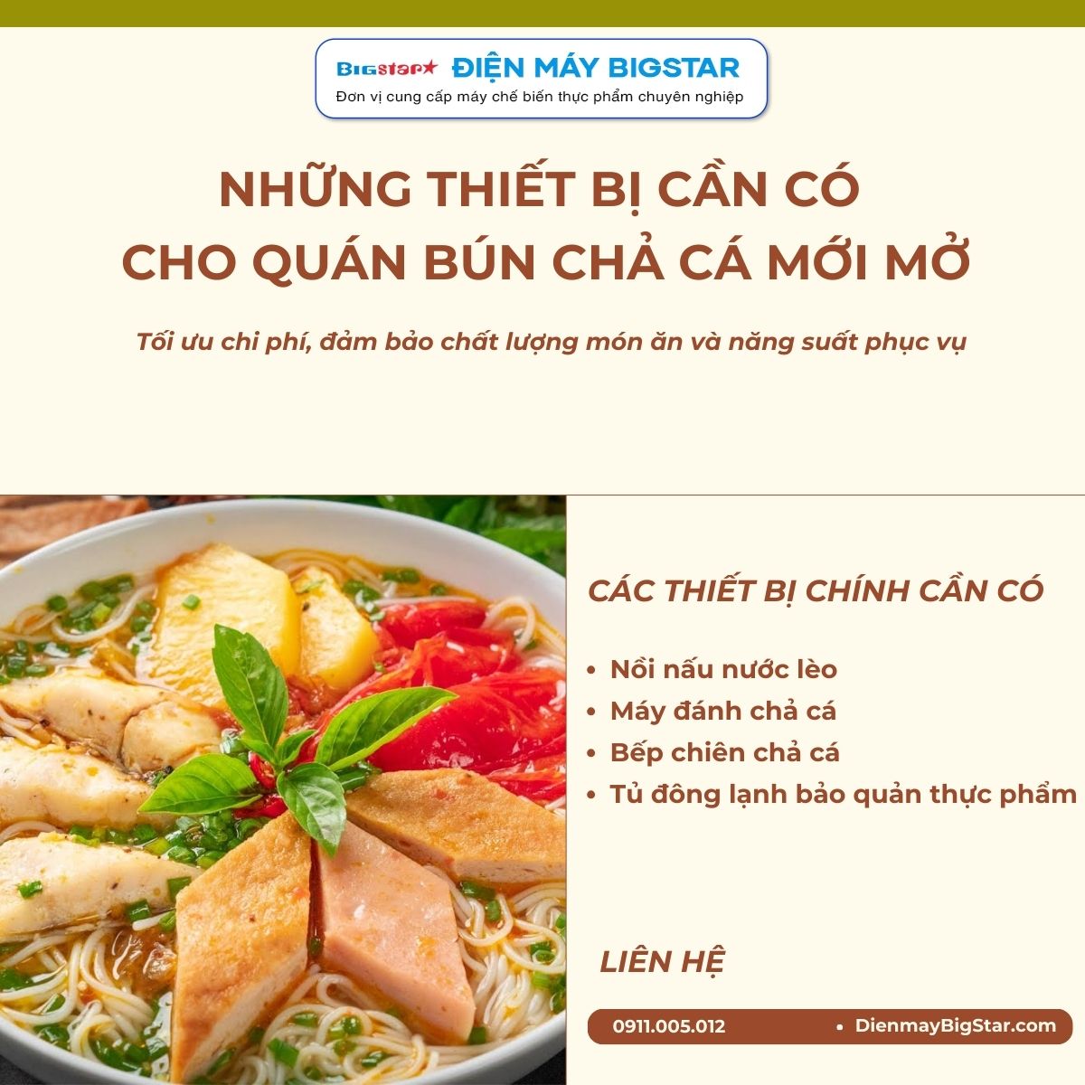 thiết bị cần có cho quán bún chả cá mới mở