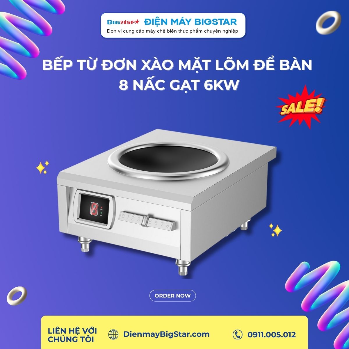 Bếp từ đơn xào mặt lõm để bàn 8 nấc gạt 6kW
