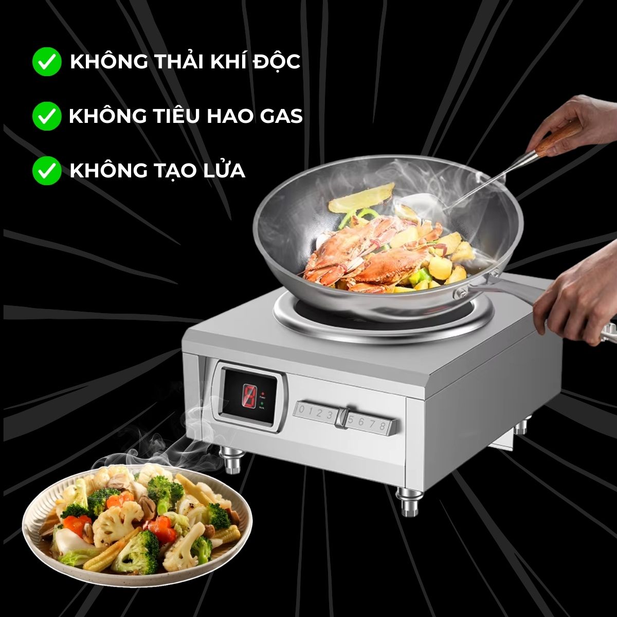 Bếp từ đơn xào mặt lõm để bàn 8 nấc gạt 6kW