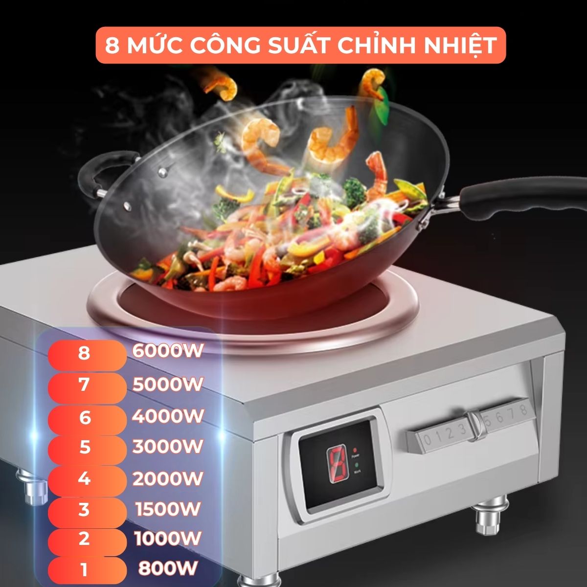 Bếp từ đơn xào mặt lõm để bàn 8 nấc gạt 6kW