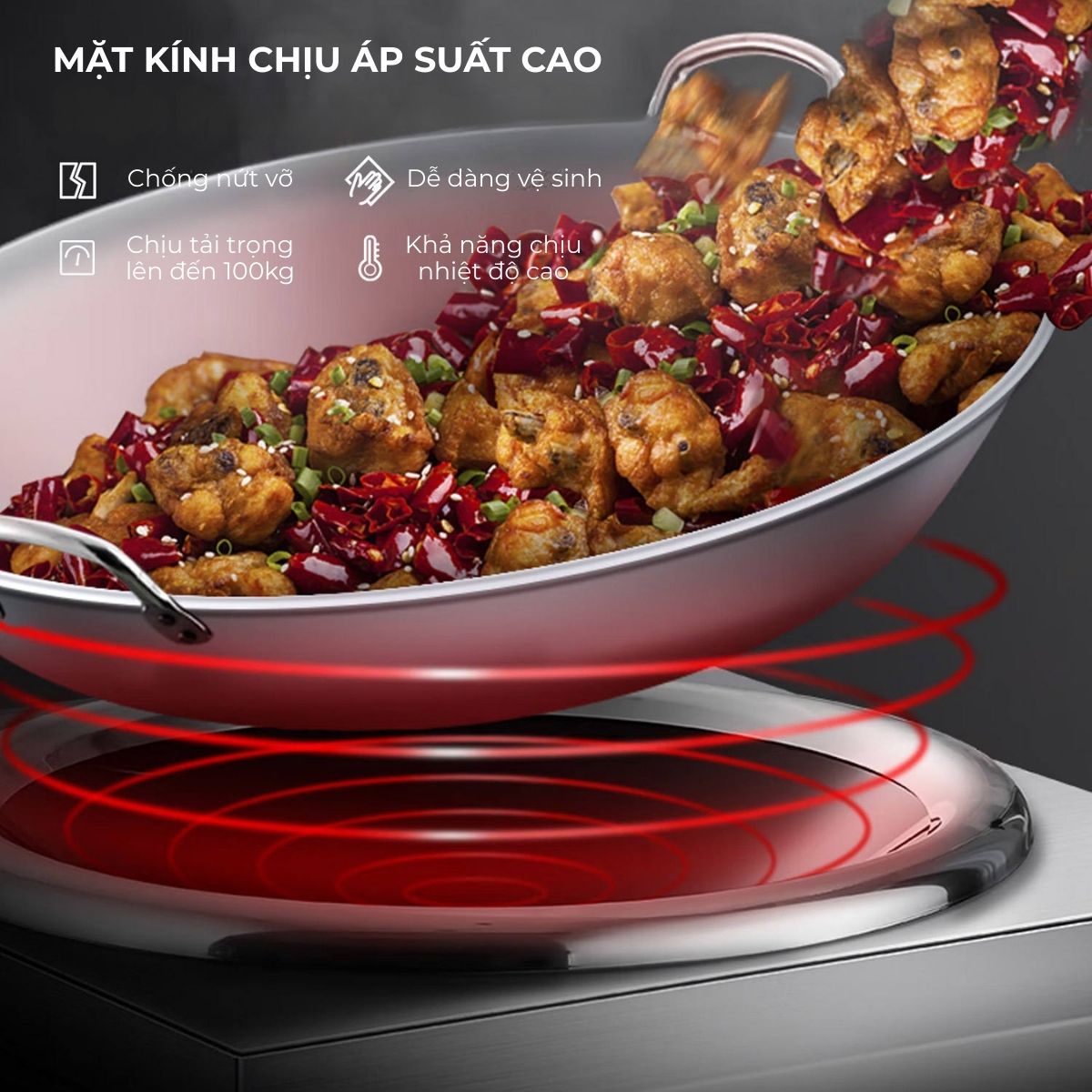 Bếp từ đơn xào mặt lõm để bàn 8 nấc gạt 6kW