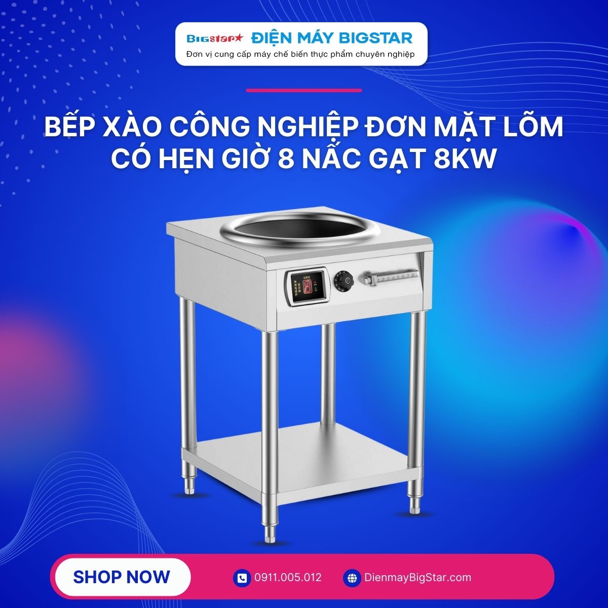 Bếp xào công nghiệp đơn mặt lõm có hẹn giờ 8 nấc gạt 8kW 12 Bếp xào công nghiệp đơn mặt lõm có hẹn giờ 8 nấc gạt 8kW