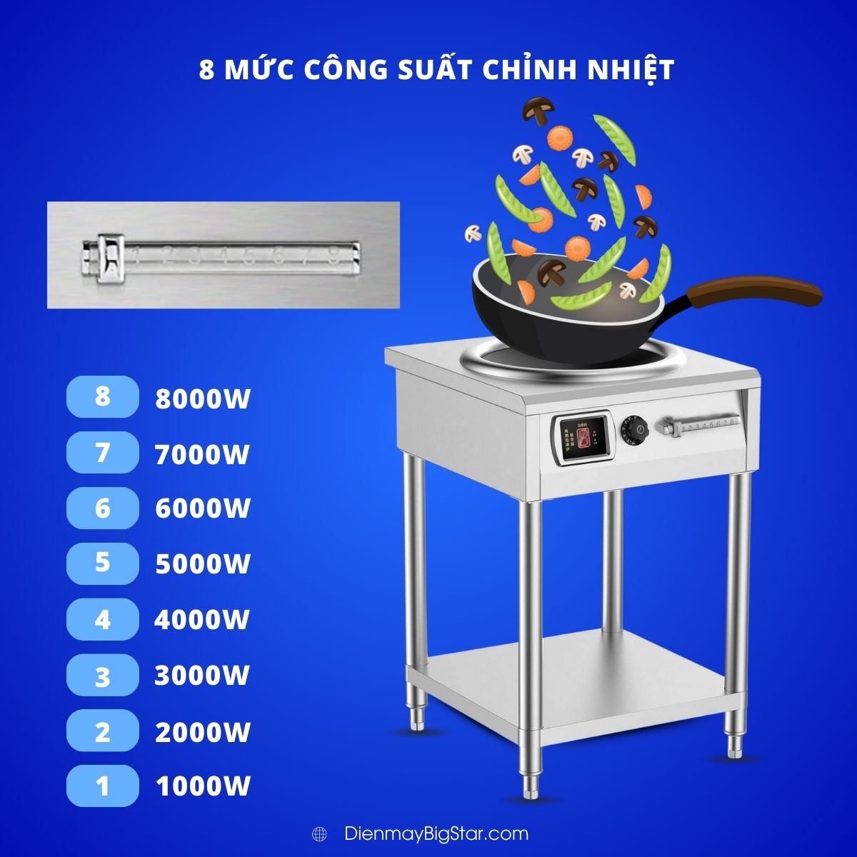 Bếp xào công nghiệp đơn mặt lõm có hẹn giờ 8 nấc gạt 8kW 14 Bếp xào công nghiệp đơn mặt lõm có hẹn giờ 8 nấc gạt 8kW