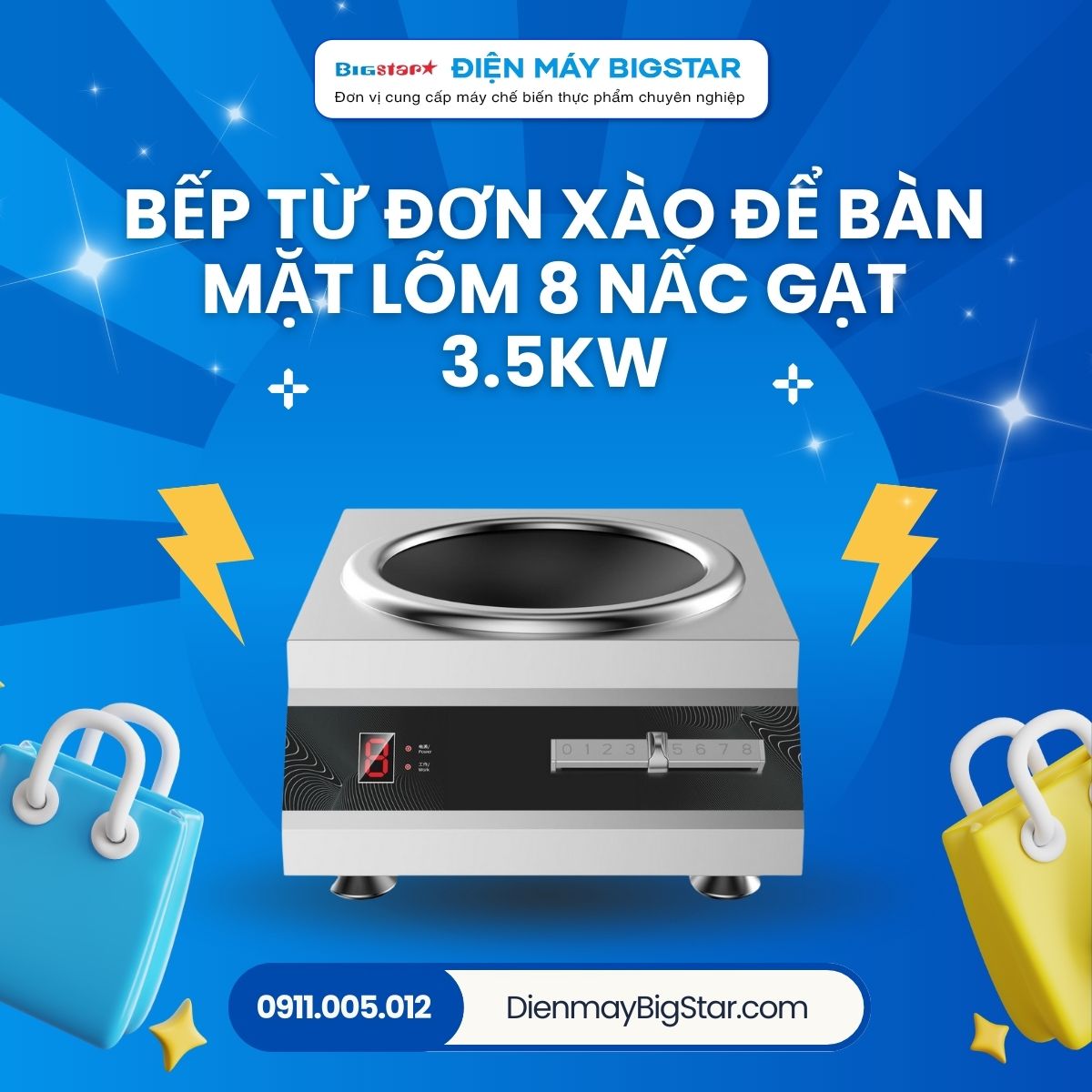 Bếp từ đơn xào để bàn mặt lõm 8 nấc gạt 3.5kW