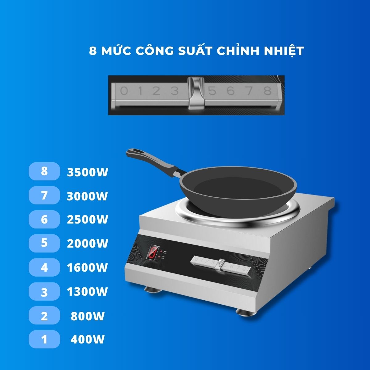 Bếp từ đơn xào để bàn mặt lõm 8 nấc gạt 3.5kW