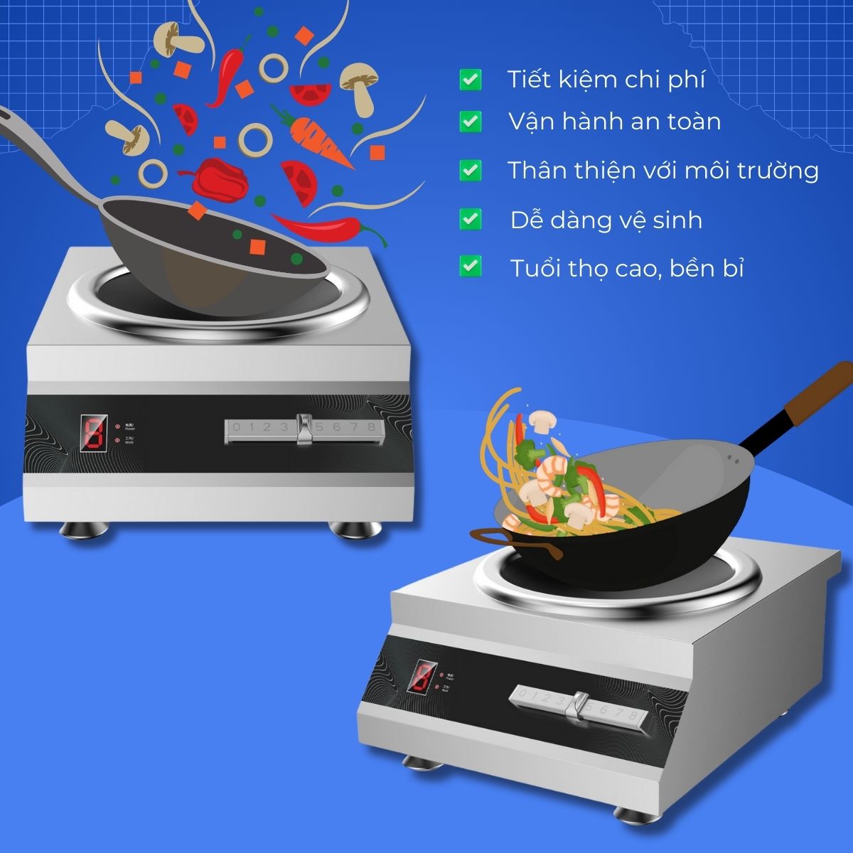 Bếp từ đơn xào để bàn mặt lõm 8 nấc gạt 3.5kW