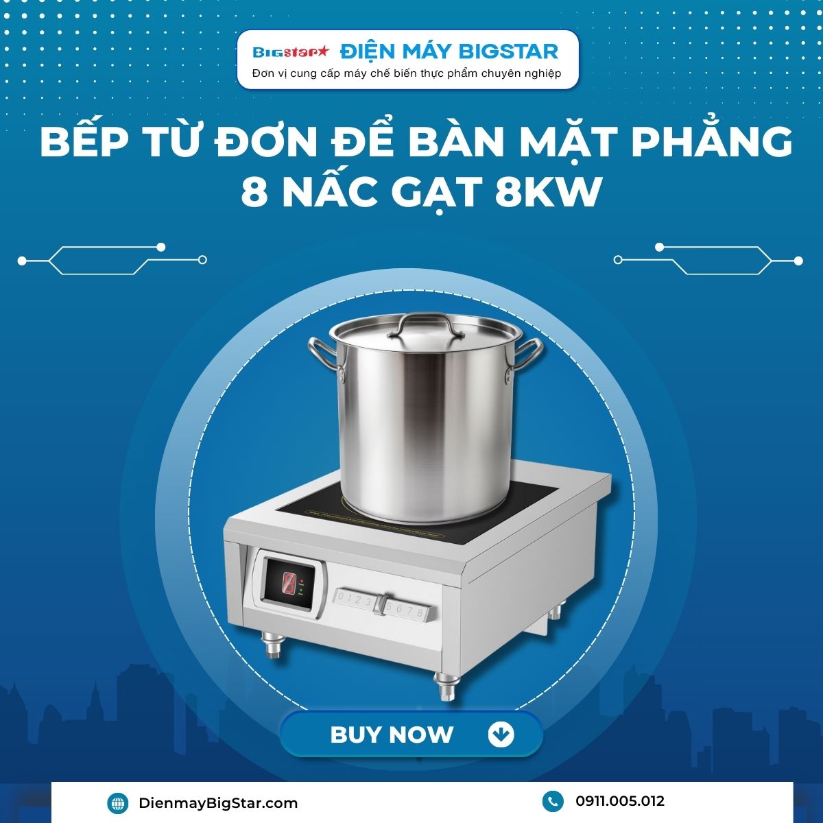 Bếp từ đơn để bàn mặt phẳng 8 nấc gạt 8kW