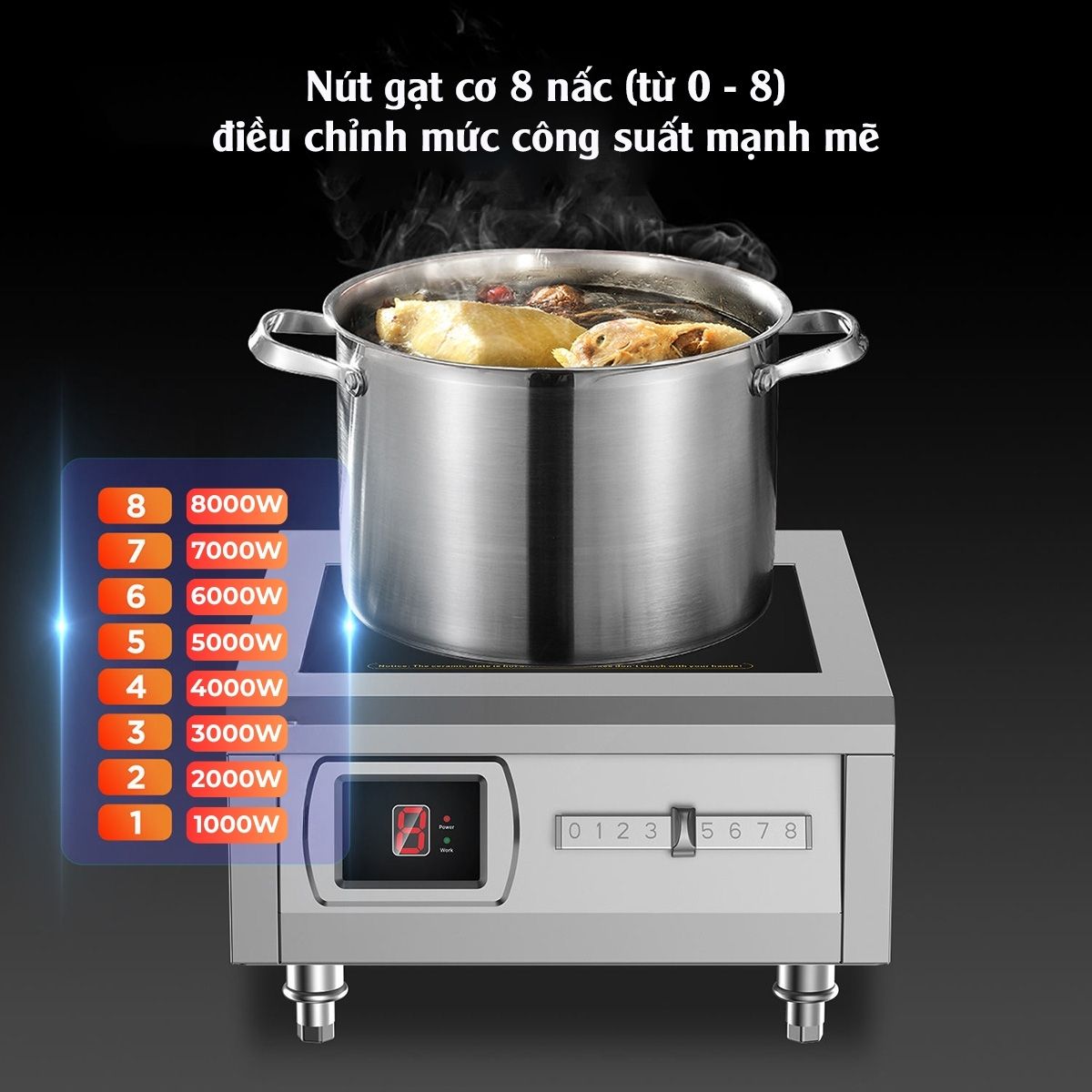 Bếp từ đơn để bàn mặt phẳng 8 nấc gạt 8kW