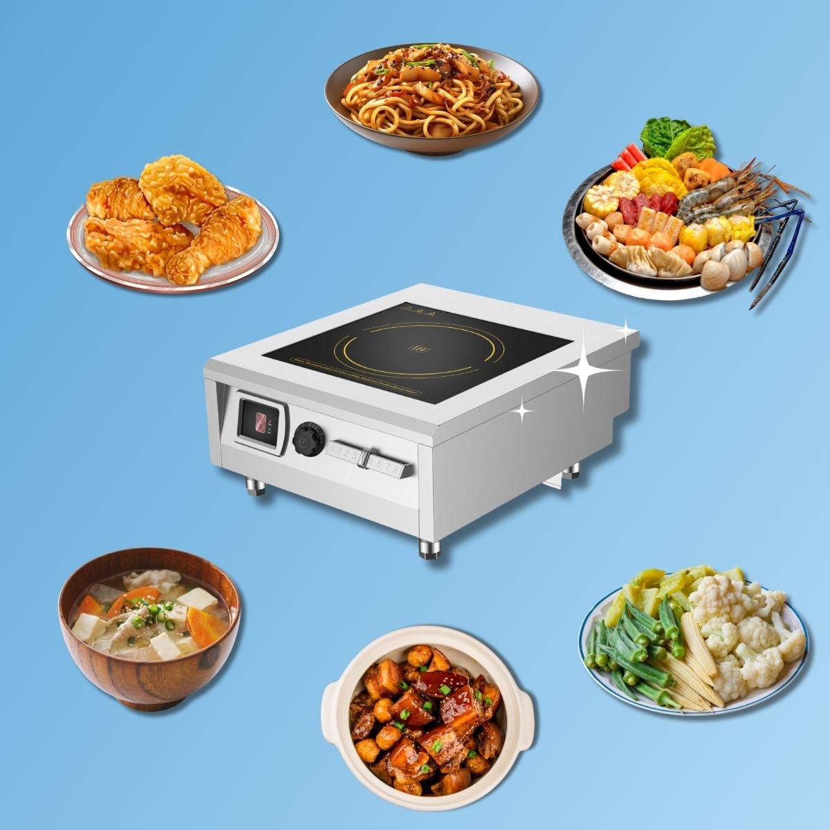 Bếp từ đơn để bàn mặt phẳng 8 nấc gạt có hẹn giờ 8kW