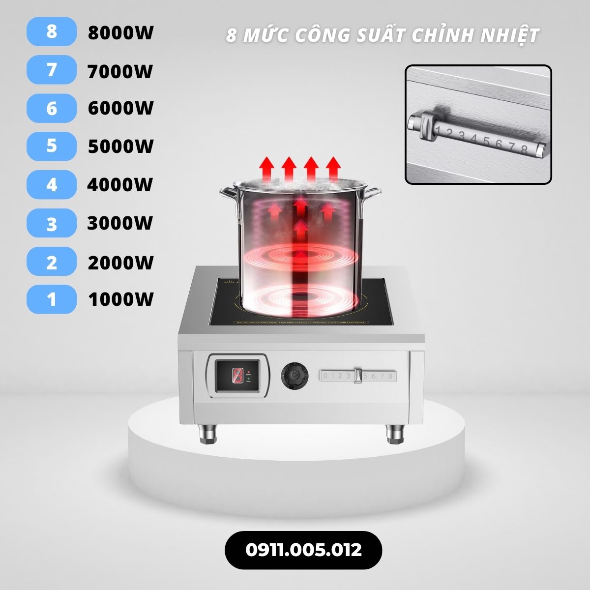 Bếp từ đơn để bàn mặt phẳng 8 nấc gạt có hẹn giờ 8kW