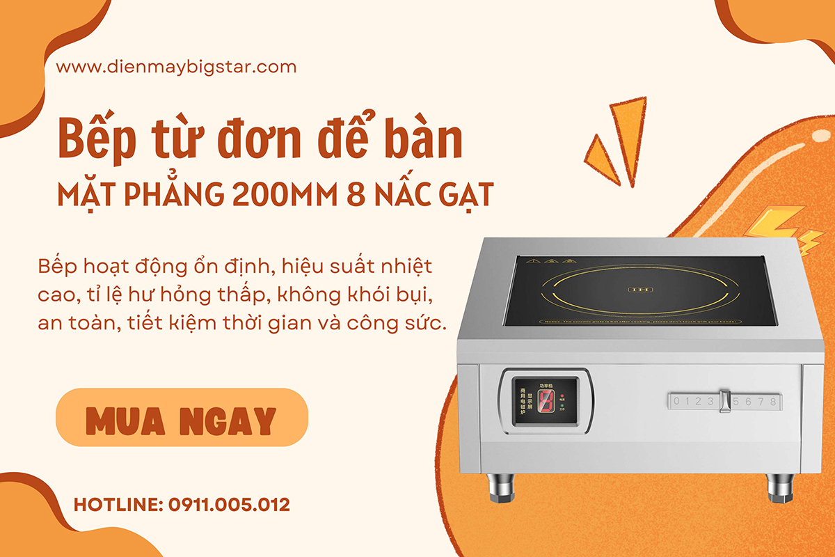 bep tu don de ban mat phang 200mm 8 nac gat 6kw