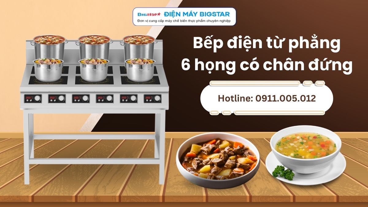 Bếp điện từ phẳng 6 họng có chân đứng 6x3.5kW