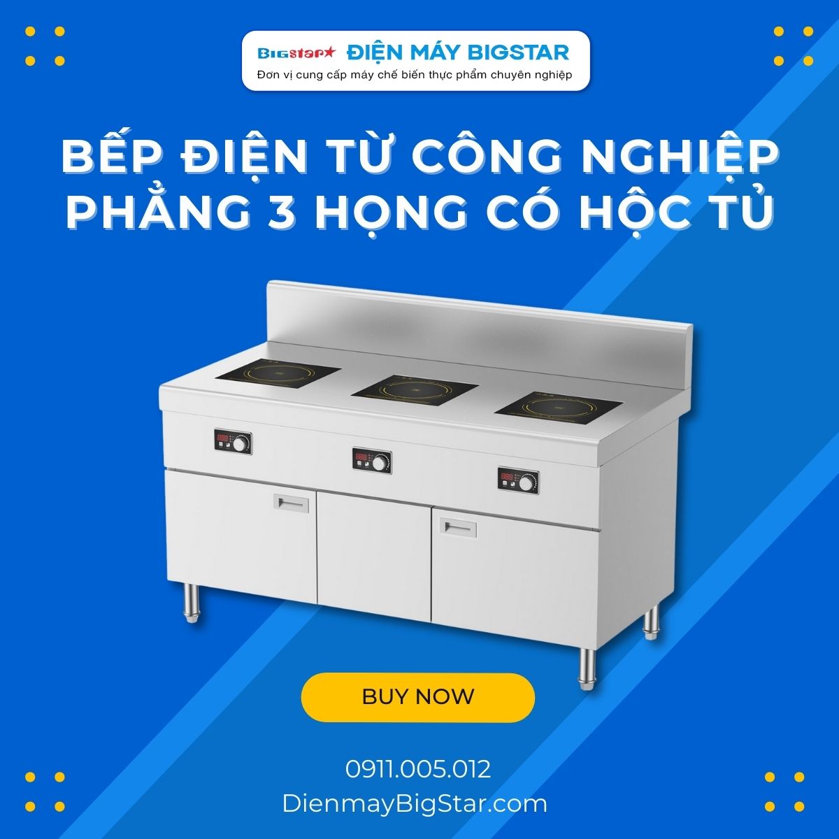 Bếp điện từ công nghiệp phẳng 3 họng có hộc tủ
