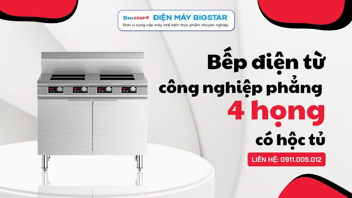 Bếp điện từ công nghiệp phẳng 4 họng có hộc tủ