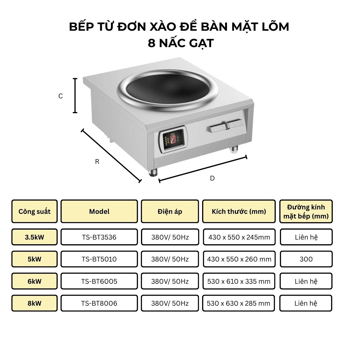 bep tu don xao mat lom de ban 8 nac gat 6kw 6