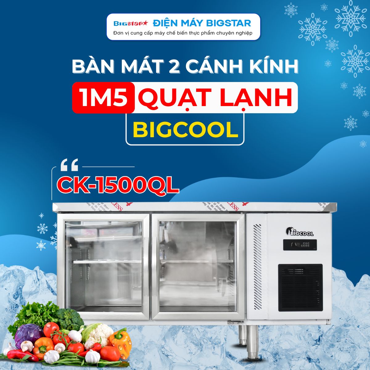 Bàn mát 2 cánh kính 1m5 quạt lạnh BigCool CK-1500QL