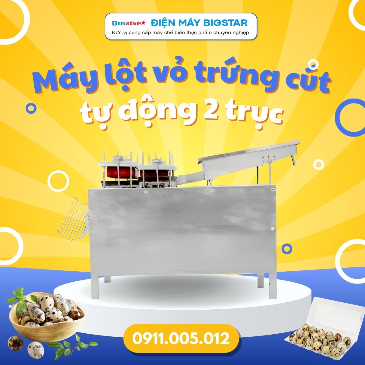Máy lột vỏ trứng cút tự động 2 trục