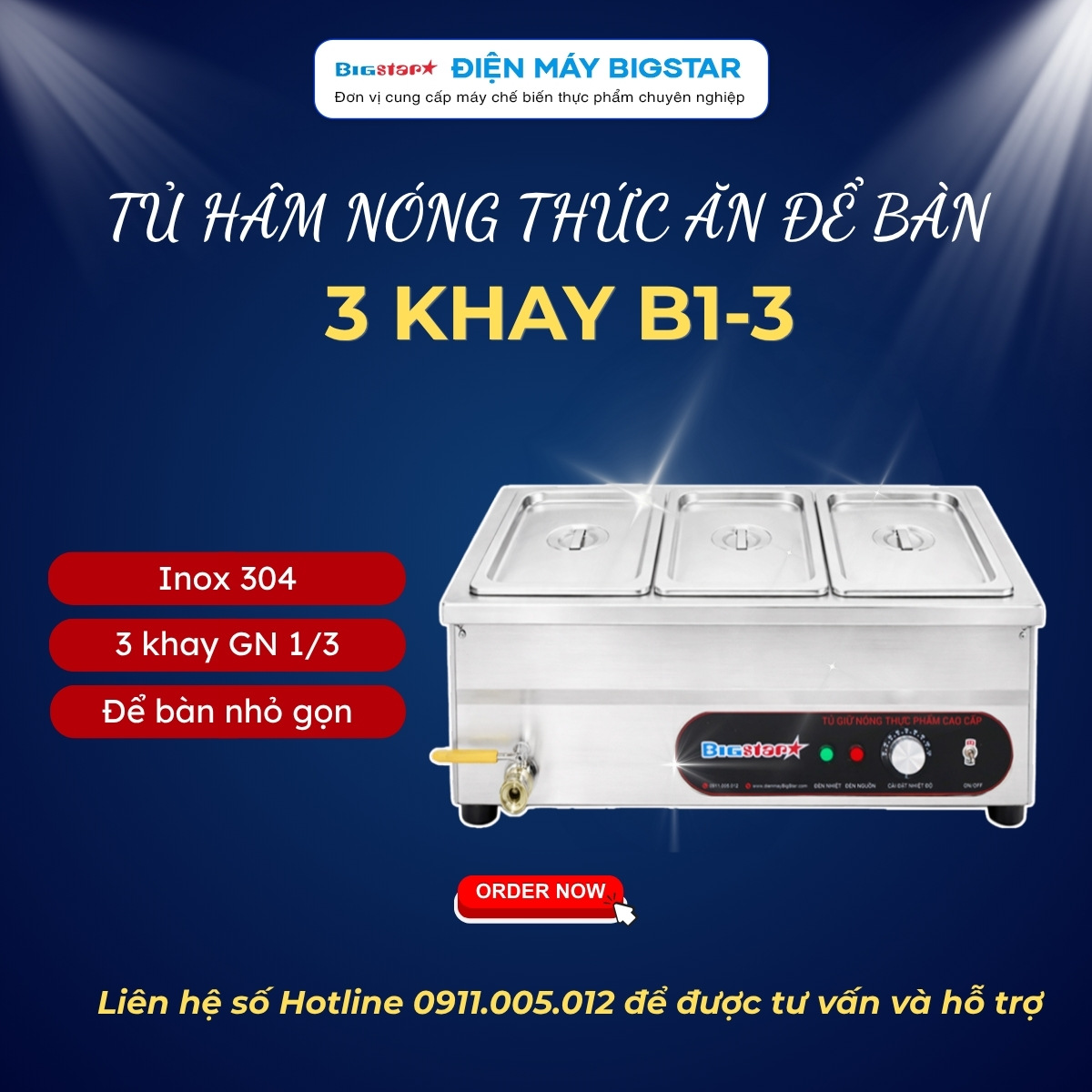 Tủ hâm nóng thức ăn để bàn 3 khay B1-3