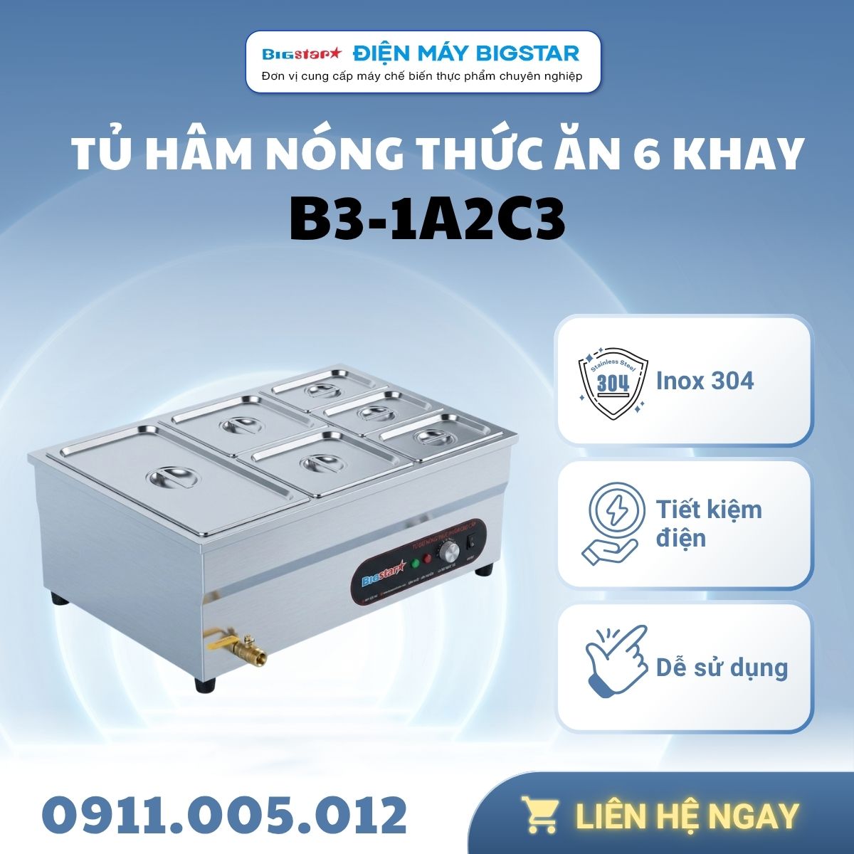 Tủ hâm nóng thức ăn 6 khay B3-1A2C3