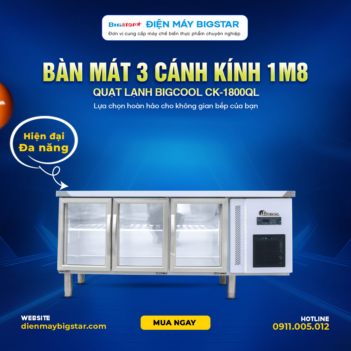 Ban mat 3 canh kinh 1m8 quat lanh Bigcool CK 1800QL banner