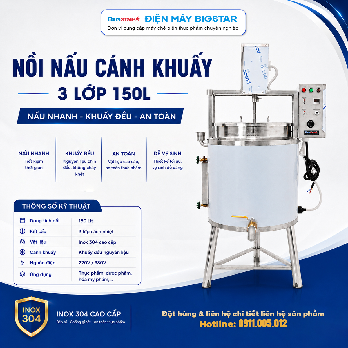 Noi nau canh khuay 3 lop 150L banner