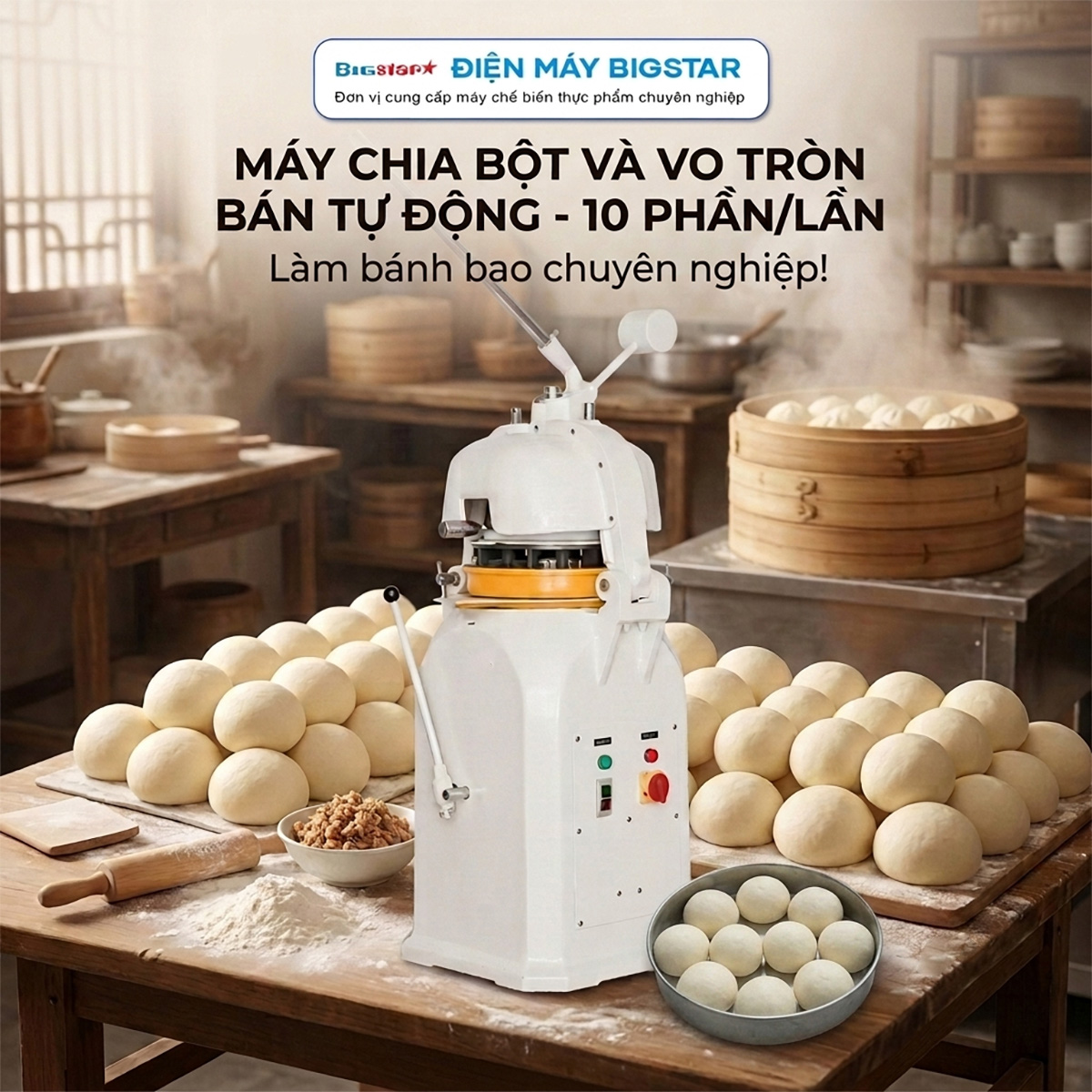 Máy chia bột và vo tròn bán tự động 10 phần/lần 12 may chia bot va vo tron ban tu dong 10 phan lan 4
