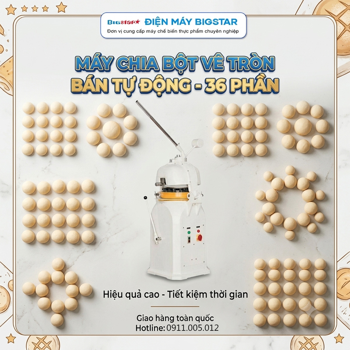 Máy chia bột vê tròn bán tự động 36 phần/lần 12 may chia bot ve tron ban tu dong 36 phan lan