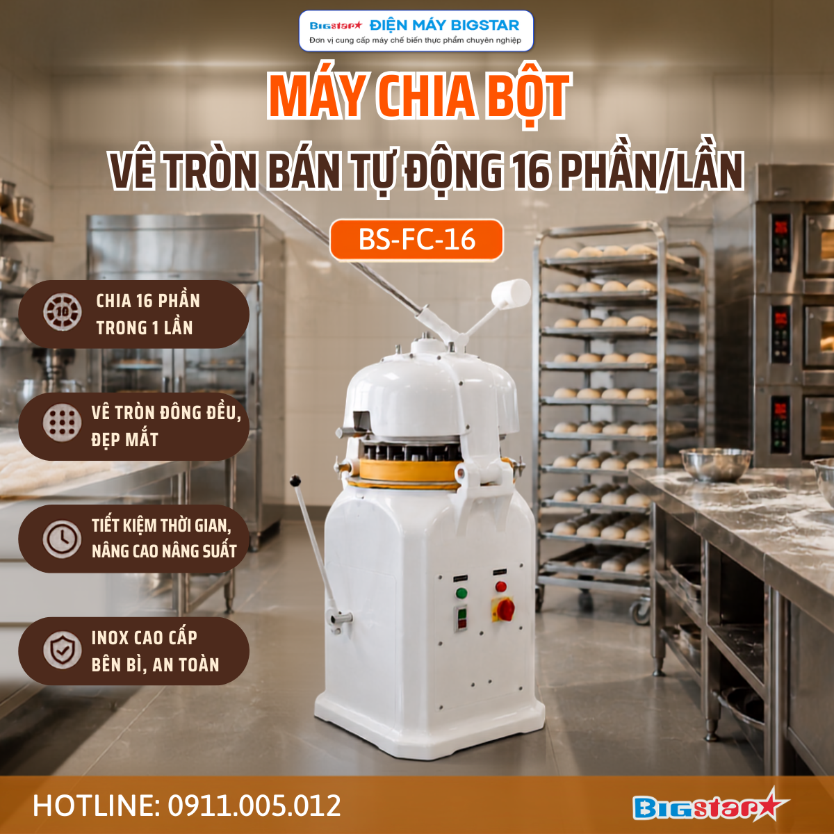 Máy chia bột vê tròn bán tự động 16 phần/lần 11 May chia bot ve tron ban tu dong 16 phanlan BS FC 16 1