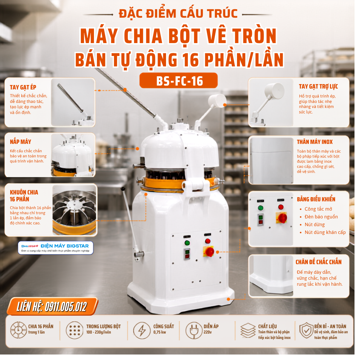 Máy chia bột vê tròn bán tự động 16 phần/lần 12 May chia bot ve tron ban tu dong 16 phanlan BS FC 16 2