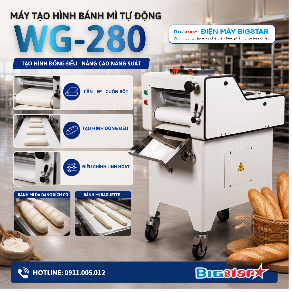 Máy tạo hình bánh mì tự động WG-280 10 May tao hinh banh mi tu dong WG 280