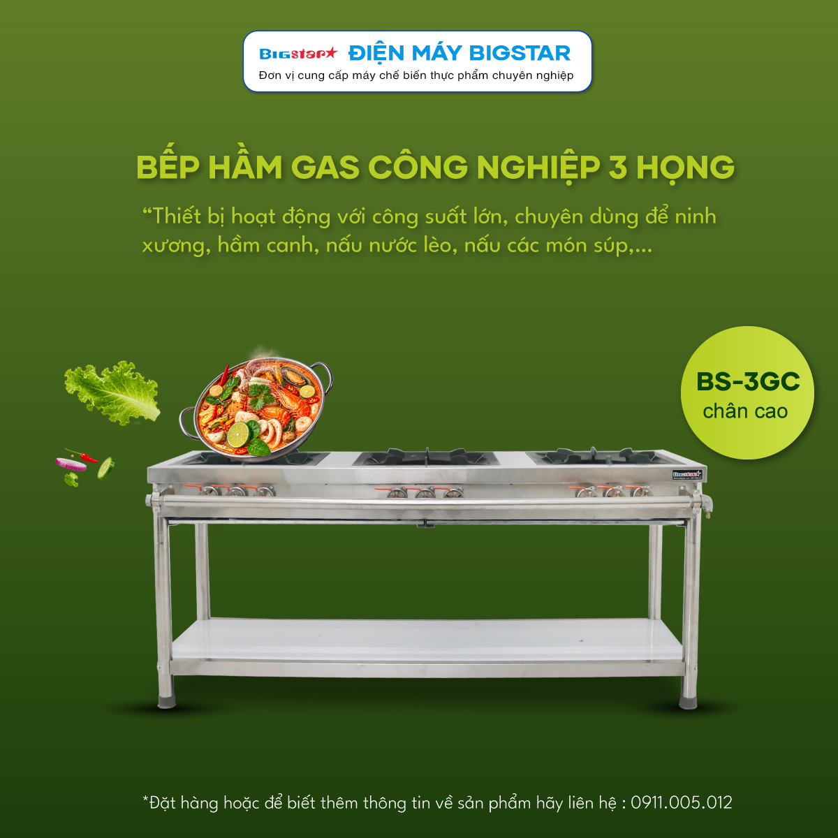 bep ham gas cong nghiep 3 hong co chan bs 3gc