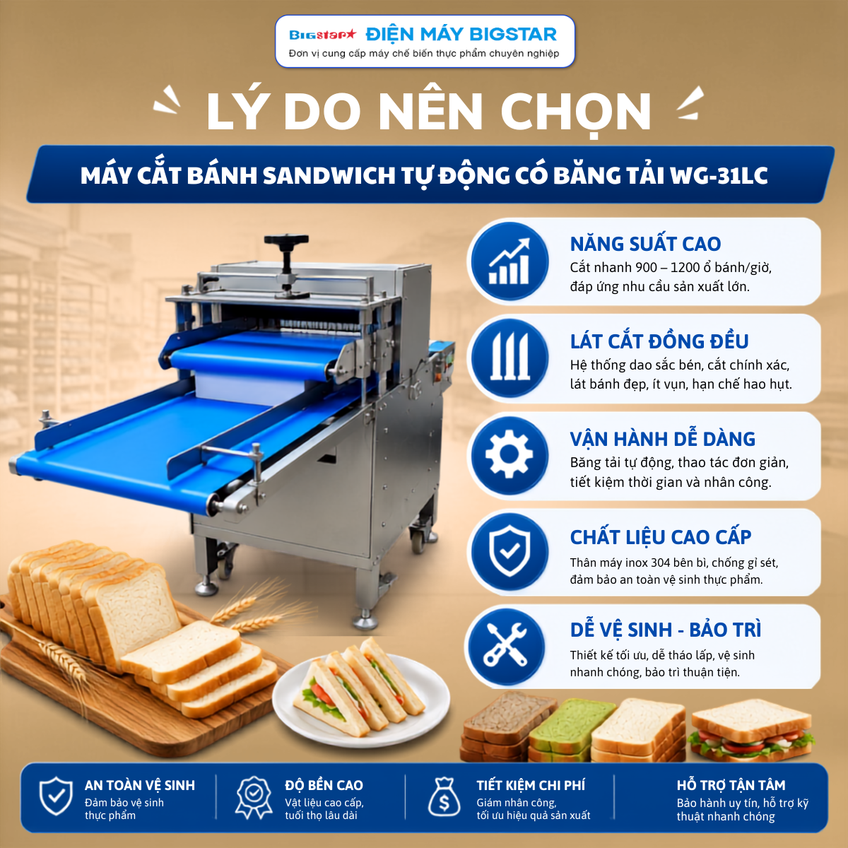Máy cắt bánh sandwich tự động có băng tải WG-31LC 23 May cat banh sandwich tu dong co bang tai WG 31LC banner 4