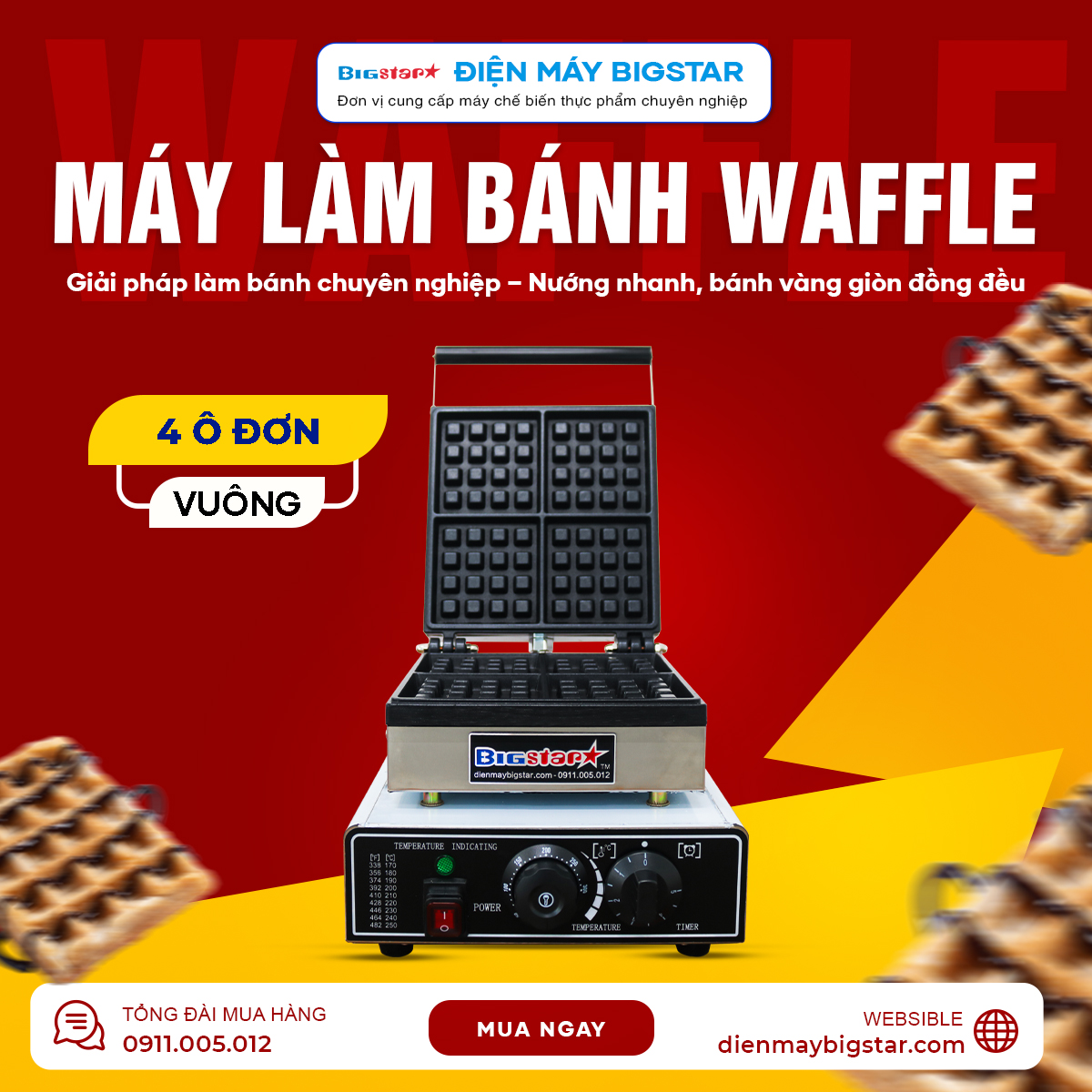 Máy làm bánh waffle vuông 4 ô đơn BF-4B 17 may lam banh waffle vuong 4 don BF 4B banner