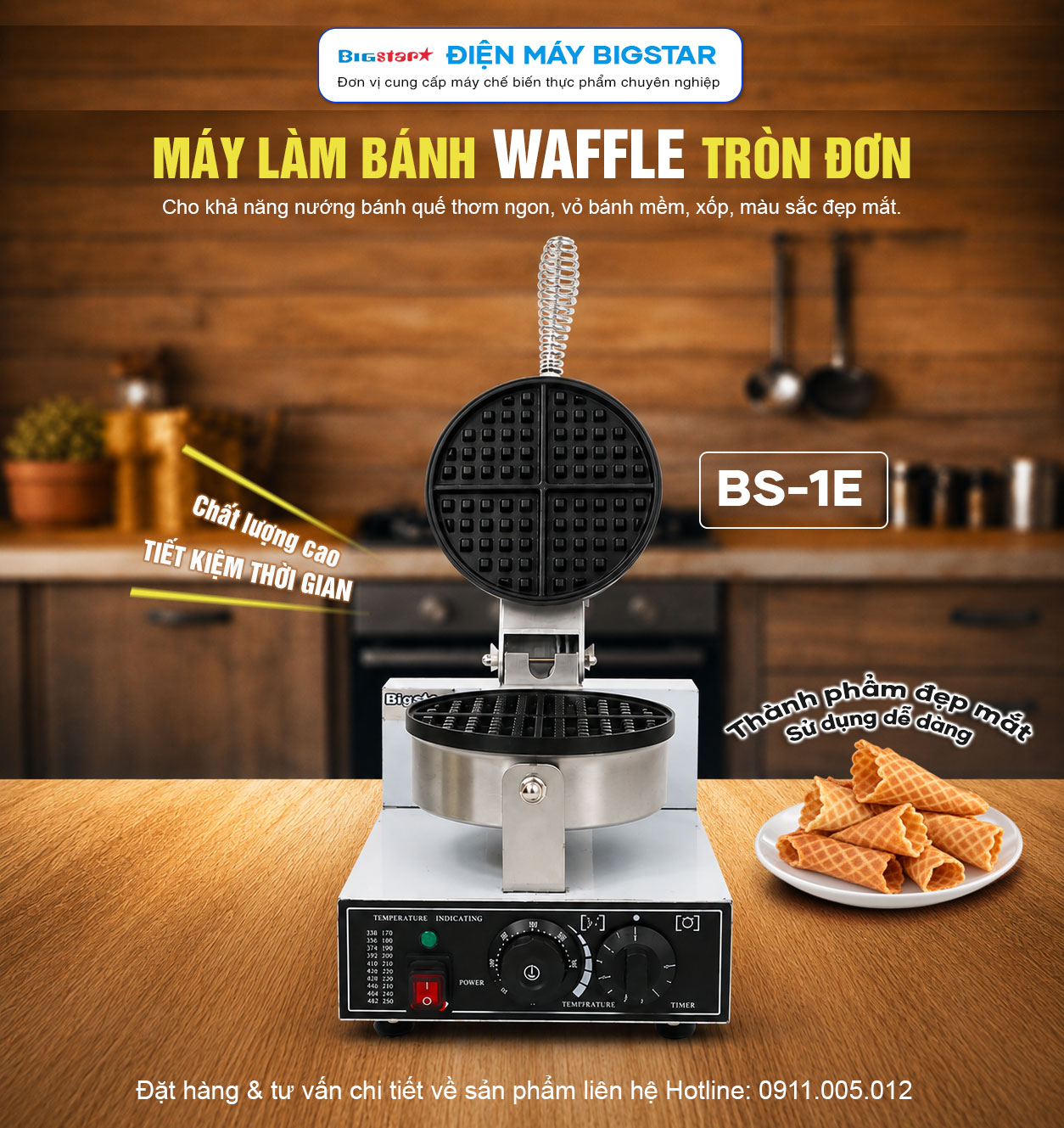 Máy làm bánh waffle tròn đơn 18cm BS-1E 17 may lam banh waffle tron don BS 1E banner