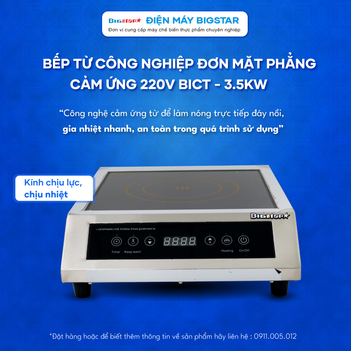 Bếp từ công nghiệp mặt phẳng cảm ứng BICT-3.5KW 220V 11 bep tu cong nghiep cam ung 3.5kw tr 1