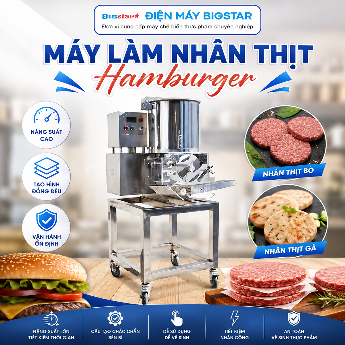 may lam nhan thit hamburger banner