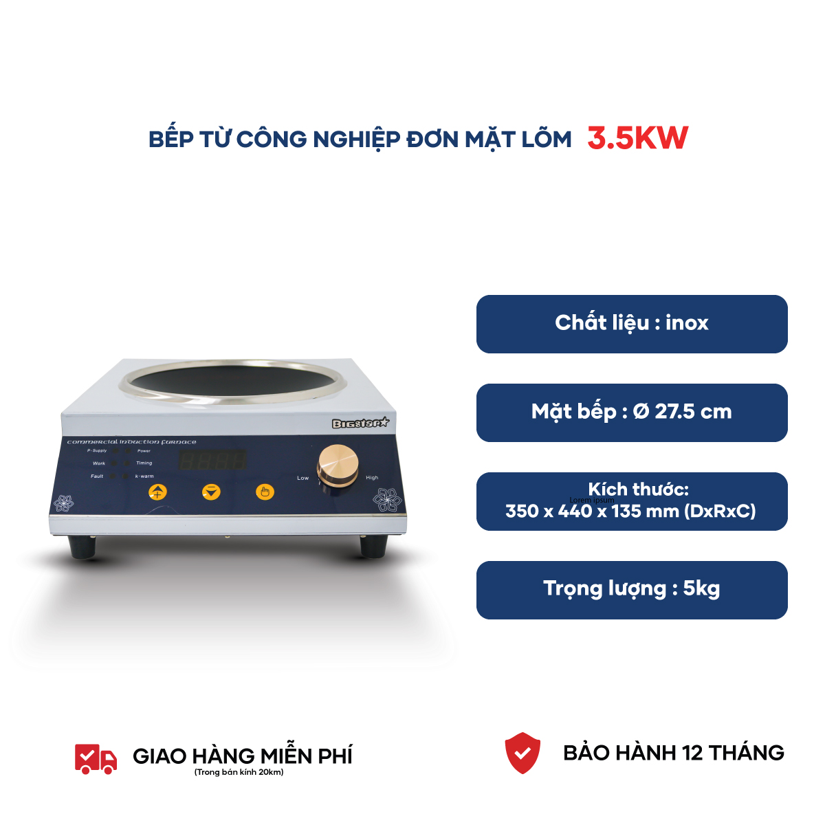 bep tu cong nghiep don mat lom num van 220V 3.5KW BS 35A 10 1