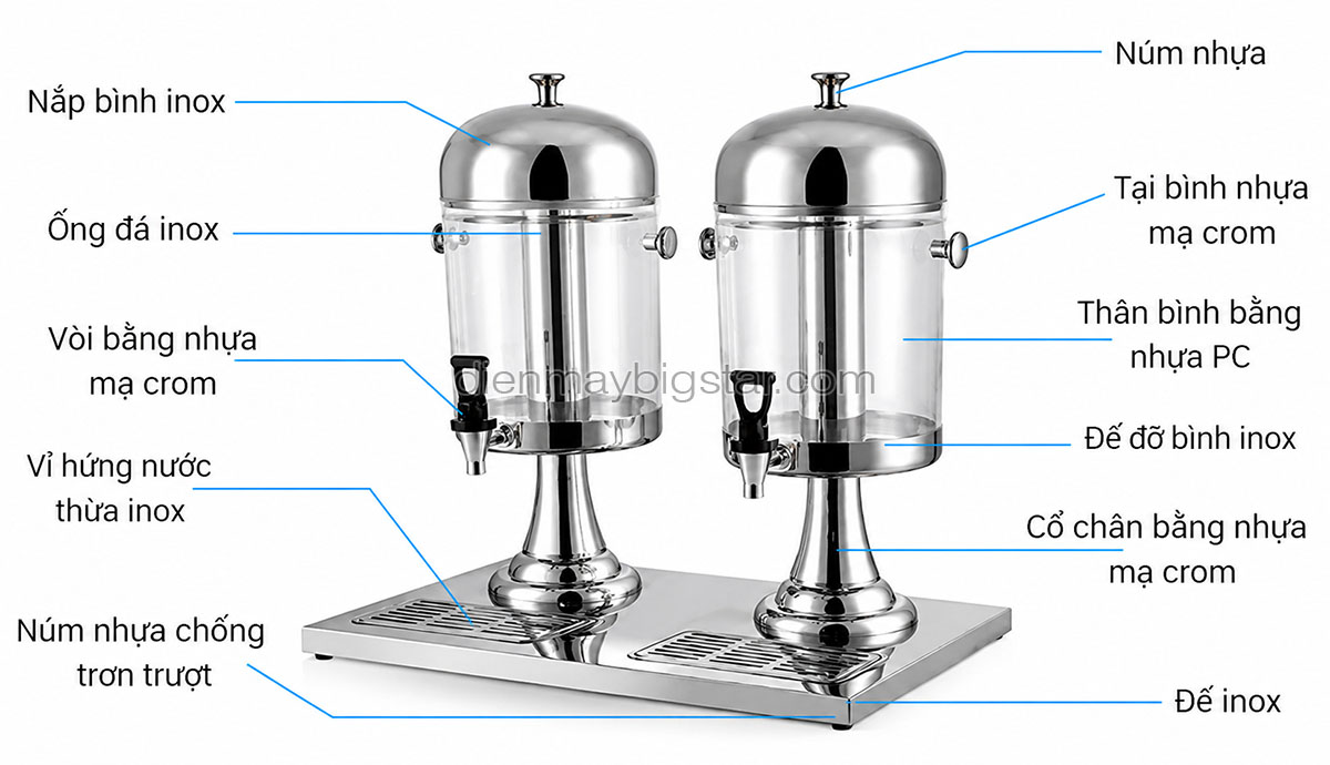 Bình nước ép trưng bày 2 ngăn 16L inox BS-82JD 14 Binh nuoc ep trung bay 2 ngan 16L inox BS 82JD 9