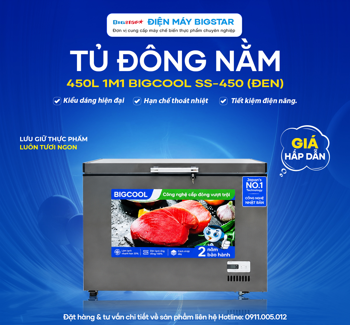 Tủ đông nằm 450L 1m1 BigCool SS-450L (ĐEN) 21 tu dong nam 450L 1m1 BigCool SS 450den banner