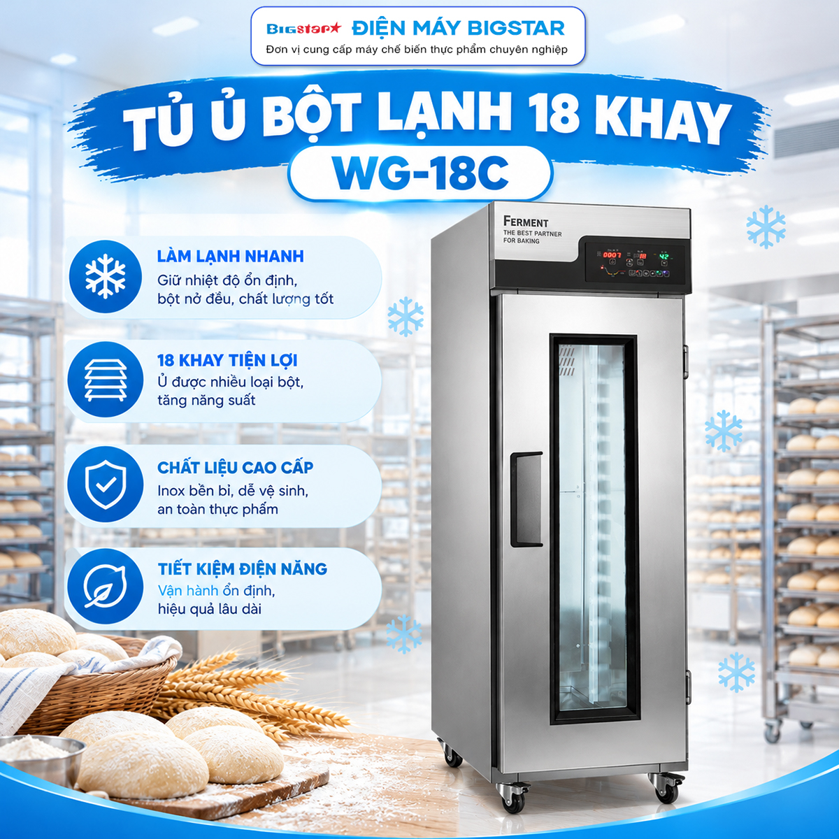 Tủ ủ bột lạnh 18 khay WG-18C 16 tu u bot lanh 18 khay WG 18C banner