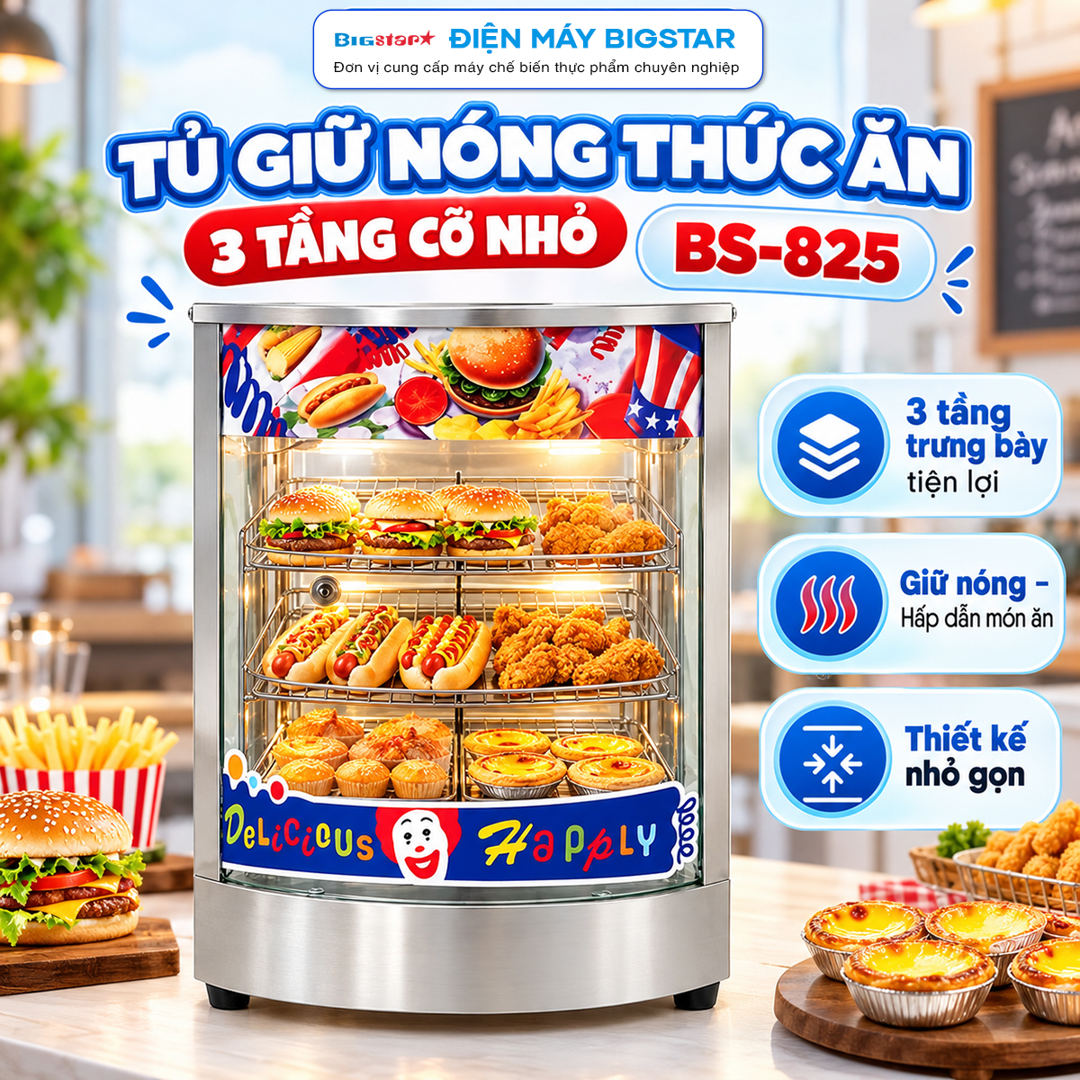 Tủ giữ nóng thức ăn 3 tầng cỡ nhỏ 360mm BS-825 14 banner tu giu nong thuc pham 3 tang co nho BS 825